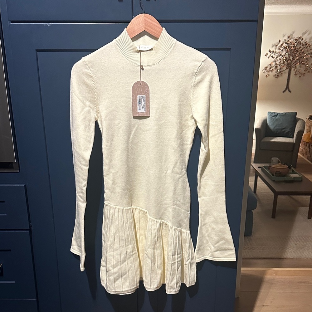 Blair Knit Mini Dress with Pleats - Ivory